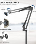 One Second Magnetic Bedside Phone Holder With Adjustable Arm showing 270-degree fold and 360-degree rotation features.