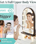 Woman using Hollywood Style Vanity Mirror With Lights 12 LED Makeup Mirror Smart Touch Control Dimmable 3 Color Modes 90 Degree Rotatable White Frame Ideal For Flawless Skin Prep And Day To Night Glam.