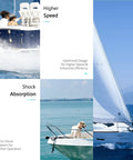 Collage of boats at sea showcasing speed and shock absorption benefits, optimized for higher efficiency and smooth operation
