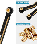 Brass High Clearance Four Link Set For SCX24 Gladiator Power Wagon Heavy Brass Links For Durability Lowers Center Of Gravity To Boost Stability Moves Links Away From Driveshaft To Prevent Rubbing Reduces Axle Wrap And Unwanted Steering For Smoother. CNC-machined brass 4-link rods and link balls for SCX24 crawler suspension