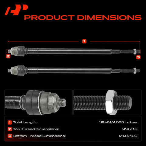 Front Inner Tie Rod End Replacement For Acura RSX 2002 To 2006 2.0L L4 Front Left And Right Sides Driver And Passenger Side Easy Install Plug And Play To Fix Uneven Tire Wear And Improve Steering, 119mm