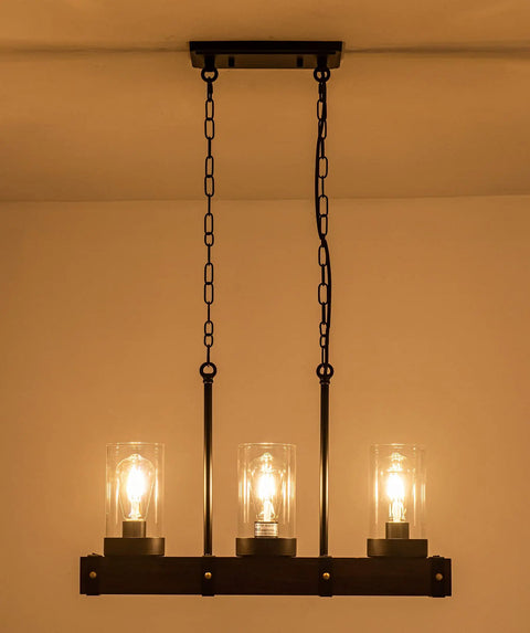 Dark Brown Farmhouse Kitchen Island Light Fixtures With 3 Light Over Table Black Barn Wood Island Lighting For Kitchen And Pool Table 23 Inches Great For Dining Rooms And Open Concept Kitchens Or Bar Counters hanging from ceiling