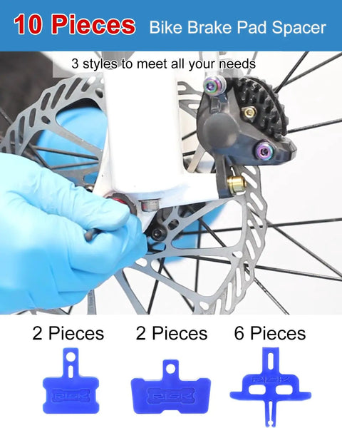 All In One Pro Grade Hydraulic Disc Brake Pad Spacer Set With Three Styles Bleed Blocks shown during caliper installation on bike