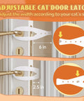 Adjustable Cat Door Latch showcasing 6 in and 2.5 in settings, with white rubber strap used for access control.