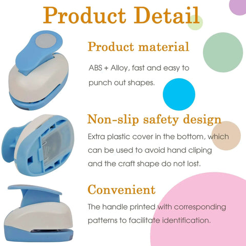 Product detail of Five Size Circle Paper Punch Set 0.3 Inch, 0.6 Inch, 1 Inch, 1.5 Inch and 2 Inch for crafting projects