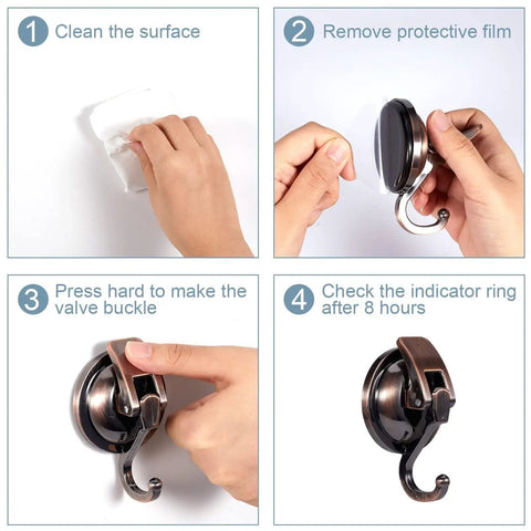 Durable Suction Cup Hooks For Shower And Kitchen No Drill Install Easy Lock Lever For Quick Hanging On Glass Doors Mirrors Tiles Loofah Towels Coats Bath Robes Waterproof Red Bronze Finish