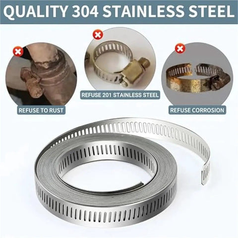 Heavy Duty 304 Stainless Steel Hose Clamps Kit With Adjustable Worm Gear Band Duct Clamps For Secure Positive Grip Rigid Core Construction That Won't Slip Or Stretch Under Pressure Perfect For Any Car Or Home Plumbing Repair Job You Gonna Want To Keep In, coiled 304 stainless worm gear band clamp