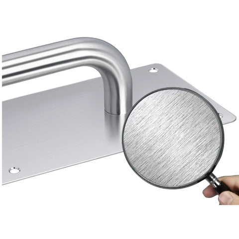 Close-up of 304 Stainless Steel Satin Finish Door Push Pull Handles Set showing texture and mounting plate.