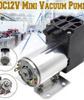 Slick Dc 12v Mini Vacuum Pump Featuring 6w Micro Diaphragm Engineering And Rugged Aluminum Housing For Smooth Air Suction And Hassle Free Gas Sampling Rated For Continuous Use.