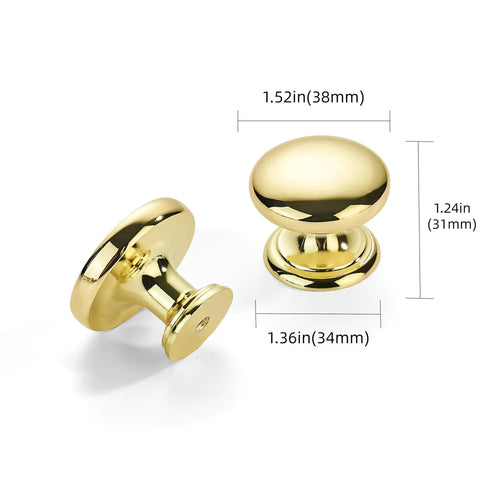 4 Pack Polished Brass Bifold Closet Door Knobs For Kitchen Bathroom And Bedroom Furniture One And A Half Inch Zinc Alloy Knobs