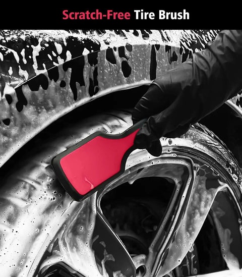 Using Six Piece Motorcycle Cleaning Kit With Boar Hair Detailing Brush Pro Safe For Chrome, Chains, Tires And Engine on tire