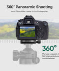 Low Profile Camera Tripod Ball Head Mount With 55mm Ball, 360° Swivel And 90° Tilt, Arca-Swiss Compatible, Ultra Stable For No Shake And Smooth Panoramic Shots, Lightweight And Durable Mount For DSLRs And Mirrorless Cameras showing DSLR for 360° panoramic shooting