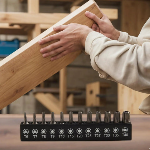Top Tier 12 Piece Torx Screwdriver Bits Set T6 To T40 Alloy Steel With Four Inch Hex Shank Perfect For Your Drill Driver And Woodworking Projects That Need A Solid Grip, T6-T40 bits in holder
