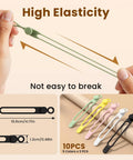 Silicone Cable Ties 10 Pack Reusable Wire Wraps For Office And Home Use, showing colorful elastic ties held by hands.