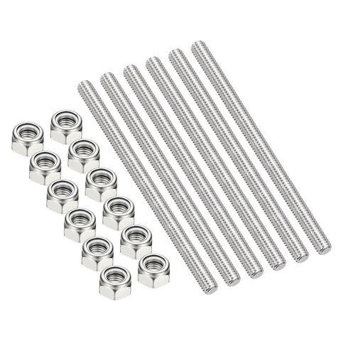 Six Pack 5/16-18 UNC Fully Threaded Stainless Steel Rods 100mm Long Right Hand Threads Include Twelve Nylon Insert Lock Nuts