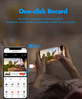 Outdoor Wired Security Cam With Starlight Color Night Vision 2K Clarity For Home Security AI Human Detection And Auto Tracking IP65 Weatherproof Two Way Audio US Cloud Alexa Compatible app interface on smartphone.