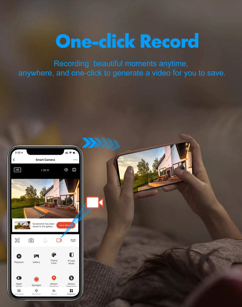 Outdoor Wired Security Cam With Starlight Color Night Vision 2K Clarity For Home Security AI Human Detection And Auto Tracking IP65 Weatherproof Two Way Audio US Cloud Alexa Compatible app interface on smartphone.