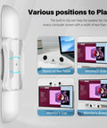 Positions for Clamp-On Desktop Monitor Speakers for PC and Laptop, Loud Stereo Sound From 1.4 Inch Dual Drivers shown on screen.