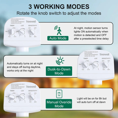 Solid Build Outdoor Motion Sensor With 240 Degree Sweep, Adjustable Dusk To Dawn Lux And 60 Foot Reach, Triple Mode Security Floodlight Switch, No Sweat Replacement For Your Yard Setup