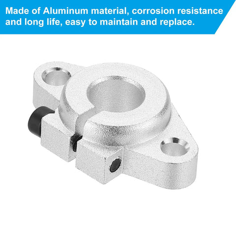Close-up of SHF12 Aluminum Linear Motion Rod Rail Clamping Guide Support Kit, corrosion-resistant lightweight 12mm shaft mount