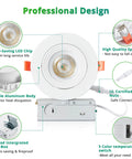 Six Pack Gimbal LED Recessed Lighting Four Inch 5CCT Adjustable 2700K To 6000K, 750 Lumens Can Lights With Jbox Canless Down Light