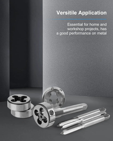 Pro Grade Beefy Metric Tap And Die Set M2 To M18 Rethreading Kit with visible taps and dies, made of 45 steel, for metal threading