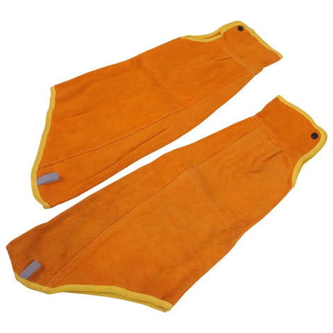 Heavy Duty Leather Flame Sleeves For Welders And Mechanics Badass Heat Resistant Arm Guards with orange suede material.