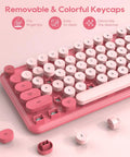 Hot Pink Typewriter Style Wireless Keyboard with round removable keycaps, Retro Candy Color, ergonomic design