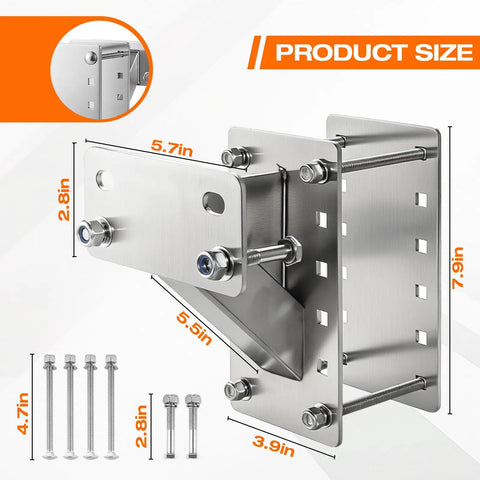 Beefy Heavy Duty Spare Tire Carrier For Trailers 150 Lb Capacity Stainless Steel Mount Bracket with bolts and dimensions