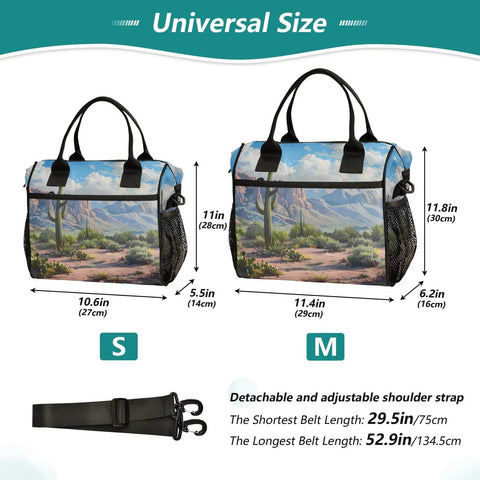 Large Insulated Cooler Bag With Leakproof Lining, Soft Tote For Beach And Picnic, Desert Cactus Print, sizes S and M, with strap