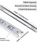 16 Inch Heavy Duty Drawer Slides Side Mount For Cabinets And Dressers, 100 Lb Capacity, 2 Pairs, Anti Rust Cold Rolled Steel