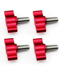 Top Shelf 4 Pack Of 1/4-20 X 3/4 Inch Stainless Steel Thumb Screws Paired With Red Adjustable Tee Wing Aluminum Knobs.