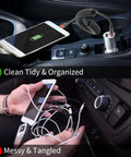 Comparison of coiled USB C car cable versus tangled cables, featuring Coiled USB C Car Cable 2 Pack Fast Charging Type C To USB C.