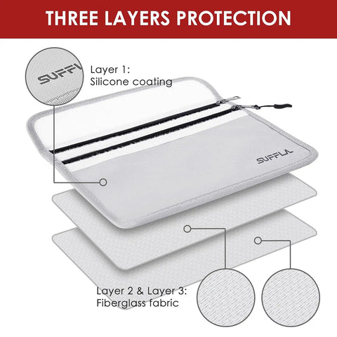 Three layer protection of Fireproof Document Bag 11x7 Waterproof Multi Layer Money Safe with Zippers, fiberglass and silicone coating