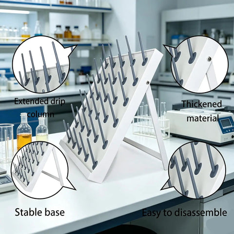 Heavy Duty Lab Drying Rack With Mobile Wheels For Easy Rolling Around The Bench Detachable Drip Rods shown in a lab with stable design.