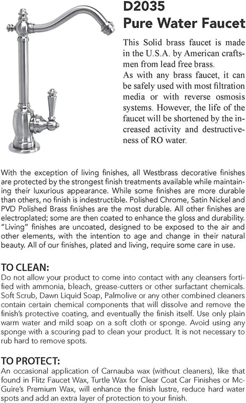 D2035 solid brass faucet with Victorian style, nickel finish and gooseneck spout, suitable for filtration and RO systems.
