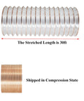 Heavy Duty Clear PU Dust Collection Hose 6 Inch By 30 Feet With Clamps, Flexible Debris Hose compressed and stretched view
