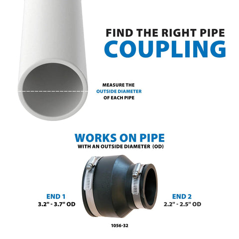 Flexible PVC Reducing Coupling From 3 Inch To 2 Inch Drainage Plumbing Connector For Pipes Easy Install Durable No Fuss Home Repair Tool Quick Fit For Residential And Light Commercial Piping Projects, black coupling with hose clamps
