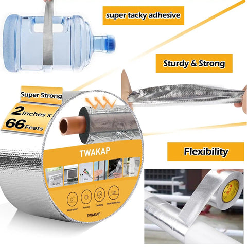 Heavy Duty Outdoor AC Pipe Foam Insulation Tape Wrap With Foil Fiberglass Layer, Weatherproof Shield For HVAC Pipes displayed