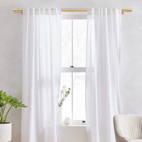 Heavy Duty Curtain Rod For Windows 66 To 120 Inch Adjustable 1 Inch Gold Rod With Decorative Metal Finials Sag Proof Design