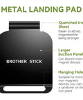Magnetic Metal Landing Pads For Golf Bags with features including quenched iron sheet, large suction panel, and hanging hole displayed.