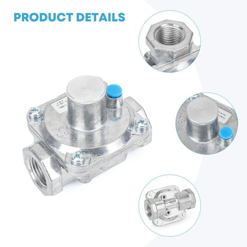 Stanbroil 1/2-inch gas pressure regulator for LP and natural gas, metal body with blue adjustment cap, front view.
