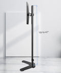 Tall Floor Monitor Mount With Extra Long 47 Inch Pole For Free Standing Desk Setup Adjustable Single Arm Fits 13 To 27 Inch Screens Up To 22 Lbs Easy Height Tilt And Depth Adjust To Cut Eye Strain showing side view and height feature.