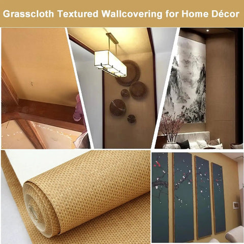 Real Deal Grasscloth Wallpaper Featuring Textured Woven Weave And Natural Plant Fiber Texture Sets Top Tier Decor Vibes For Any Room While Making Installation Dead Straight With Heavy Duty Non Prepasted Roll In Classic Beige. Textured wallcovering displayed with roll.