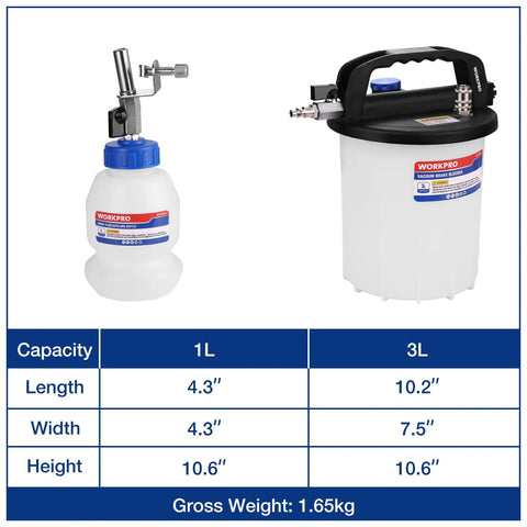 1L and 3L containers from 3L Vacuum Brake Bleeder Kit for One Person Bleeding, No Helper Needed, Pneumatic Pump, 22 Adapters