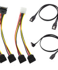 Four Pack SATA III Data And 15 Pin Splitter Cables For SSD HDD And Optical Drives, Premium Copper Wire, Wide Compatibility With SATA I II III, Supports Up To 6Gbps Transfer Speed, Great For Fast PC Builds And Upgrades. Four SATA data and power splitter cables, straight and right-angle.