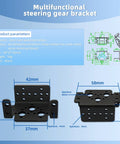 Two black DaFuRui pan-tilt servo mount brackets (aluminum) for MG995/MG996R, front view with multiple mounting holes.
