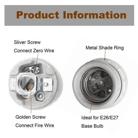 Built Rock Solid E26 Ceramic Screw Base Sockets With Premium Aluminum Shade Ring UL Listed Porcelain Lamp Holders wiring details
