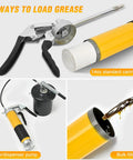 Heavy Duty Pistol Grip Grease Gun Kit With 18 Inch Flexible Hose Quick Release Coupler 8000 PSI Pressure 14 Oz Capacity Leak Proof