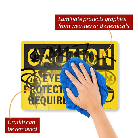 OSHA Safety Sign Eye Protection Required Caution Sign 10x14 Inches Adhesive Vinyl Black On Yellow Durable Polyester With 5 Year Outdoor Life And Easy Peel And Stick Installation For Quick No Fuss Wall Compliance